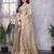Cream shimmer chiffon embroidered saree with blouse piece