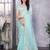 Sky blue shimmer chiffon embroidered saree with blouse piece
