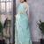 Sky blue shimmer chiffon embroidered saree with blouse piece