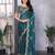 Teal shimmer chiffon embroidered saree with blouse piece