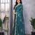 Teal shimmer chiffon embroidered saree with blouse piece