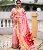 Bebby pink silk blend saree with paithani rich weaved pallu and blouse