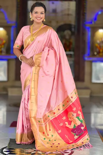Bebby pink silk blend saree with paithani rich weaved pallu and blouse