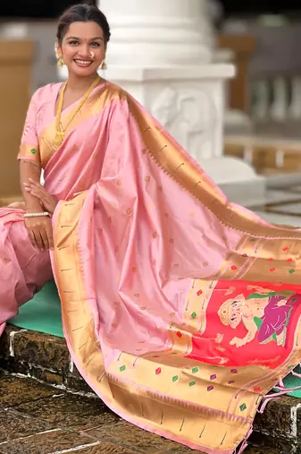 Bebby pink silk blend saree with paithani rich weaved pallu and blouse