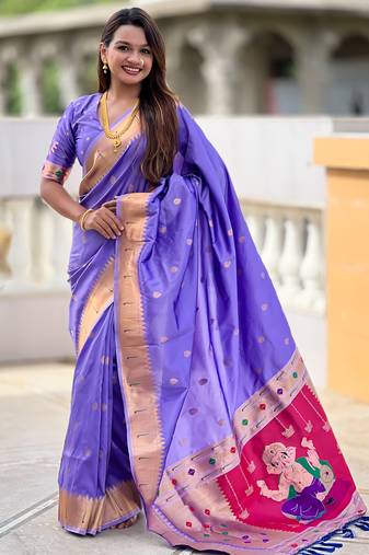 Lavender silk blend saree with paithani rich weaved pallu and blouse