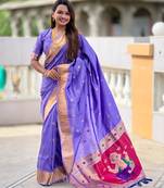 Lavender silk blend saree with paithani rich weaved pallu and blouse