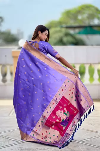 Lavender silk blend saree with paithani rich weaved pallu and blouse