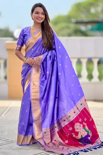 Lavender silk blend saree with paithani rich weaved pallu and blouse