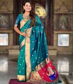 Rama silk blend saree with paithani rich weaved pallu and blouse
