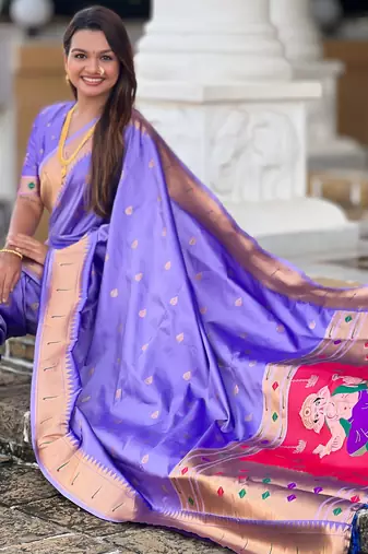 Lavender silk blend saree with paithani rich weaved pallu and blouse