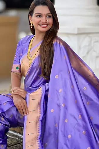 Lavender silk blend saree with paithani rich weaved pallu and blouse
