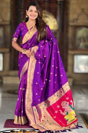 Magenta silk blend saree with paithani rich weaved pallu and blouse