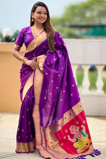 Magenta silk blend saree with paithani rich weaved pallu and blouse