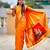 Orange silk blend saree with paithani rich weaved pallu and blouse