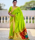Parrot green silk blend saree with paithani rich weaved pallu and blouse