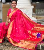Rani pink silk blend saree with paithani rich weaved pallu and blouse