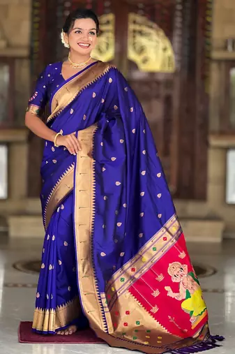 Violet silk blend saree with paithani rich weaved pallu and blouse