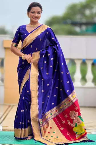 Violet silk blend saree with paithani rich weaved pallu and blouse