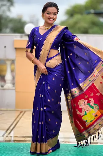 Violet silk blend saree with paithani rich weaved pallu and blouse