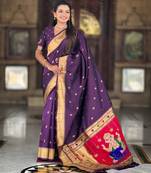 Wine silk blend saree with paithani rich weaved pallu and blouse