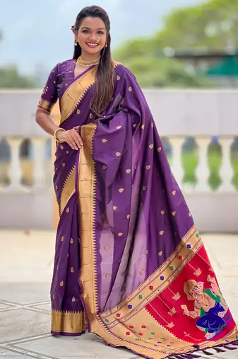 Wine silk blend saree with paithani rich weaved pallu and blouse
