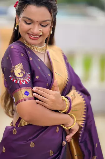 Wine silk blend saree with paithani rich weaved pallu and blouse
