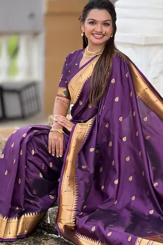 Wine silk blend saree with paithani rich weaved pallu and blouse