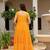 Yellow faux georgette badhni print with kutchi patche work navratri gown
