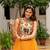 Yellow faux georgette badhni print with kutchi patche work navratri gown
