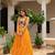 Yellow faux georgette badhni print with kutchi patche work navratri gown
