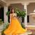 Yellow faux georgette badhni print with kutchi patche work navratri gown