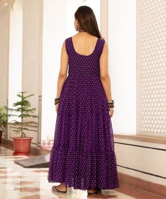 Purple faux georgette badhni print with kutchi patche work navratri gown 2