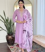 Lavender sequence embroidery viscos chanderi silk kurta set with nazmin printed dupatta