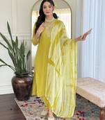 Liril sequence embroidery viscos chanderi silk kurta set with nazmin printed dupatta