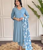 Sky blue sequence embroidery viscos chanderi silk kurta set with silk dupatta