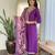 Violet floral sequence embroidery viscos silk kurta set with printed chinon dupatta for women