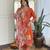 Orange floral sequence embroidery viscos rayon kurta set with printed chinon dupatta for women