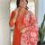 Orange floral sequence embroidery viscos rayon kurta set with printed chinon dupatta for women