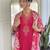 Rani pink floral sequence embroidery viscos rayon kurta set with printed chinon dupatta for women