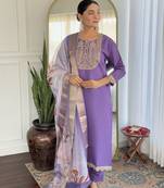 Lavender sequence embroidery viscos rayon kurta set with floral jacquard for women