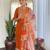 Orange sequence embroidery viscos rayon kurta set with floral jacquard for women