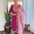 Wine sequence embroidery viscos rayon kurta set with floral jacquard for women