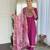 Wine sequence embroidery viscos rayon kurta set with floral jacquard for women