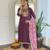Wine floral sequence embroidery viscos rayon kurta set with printed crepe dupatta