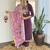 Wine floral sequence embroidery viscos rayon kurta set with printed crepe dupatta