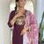 Wine floral sequence embroidery viscos rayon kurta set with printed crepe dupatta