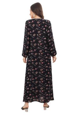 Floral printed A-line Jalabiya with Golden and multicolor threadwork  2