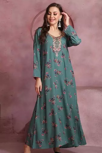 A line dress with colourful thread work Embroidered