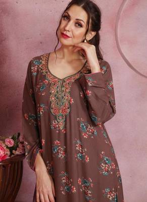 A line dress with colourful thread work Embroidery 1