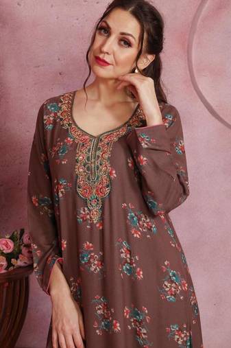 A line dress with colourful thread work Embroidery